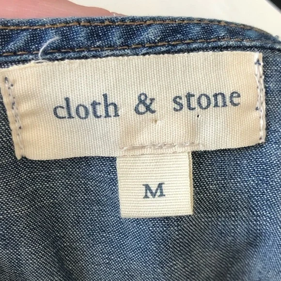 ANTHROPOLOGIE CLOTH & STONE CHAMBRAY LACE UP BLOUSE MEDIUM TENCEL LYOCELL TUNIC - Picture 3 of 10